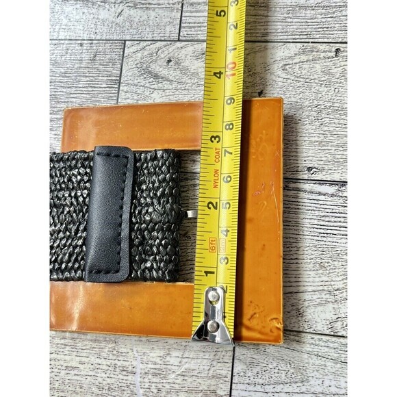 Square Wooden Buckle Straw Rattan Elastic Belt Womens One Size Brown/Black - Picture 10 of 13